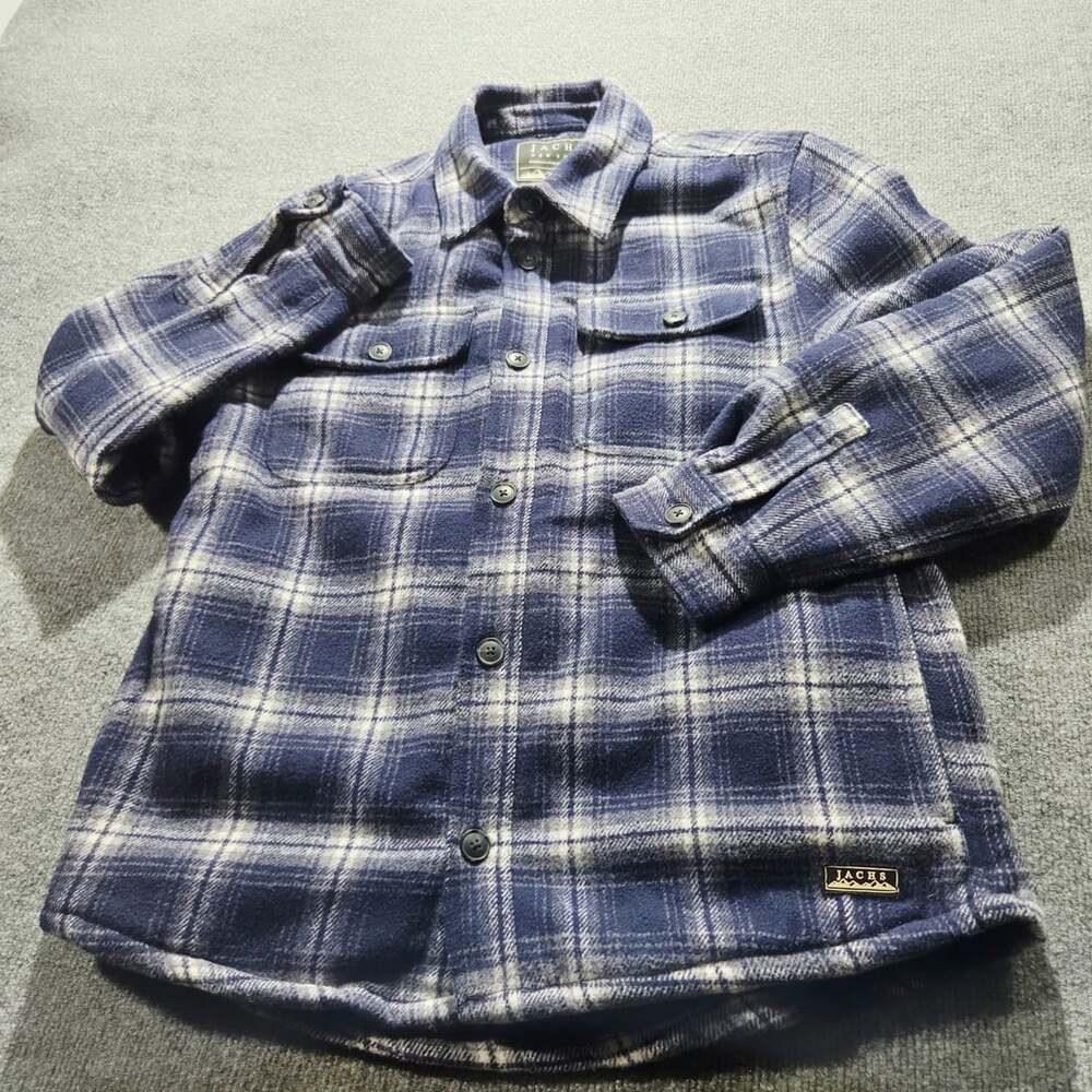 Jachs New York Plaid Flannel Quilted Lined Shirt Jacket Blue White Sz M